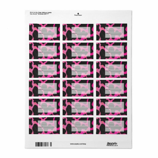 Monogram Koe Hot Pink en zwarte afdrukken Etiket (Full Sheet)