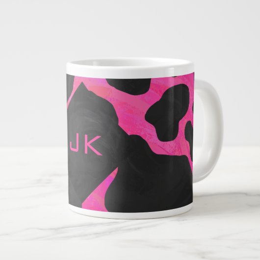 Monogram Koe Hot Pink en zwarte afdrukken Grote Koffiekop (Voorkant rechts)
