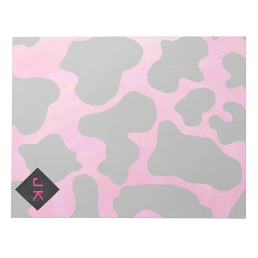 Monogram Koe Hot Pink en zwarte afdrukken Notitieblok (Voorkant)