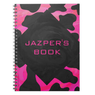 Monogram Koe Hot Pink en zwarte afdrukken Notitieboek