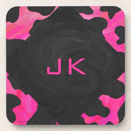 Monogram Koe Hot Pink en zwarte afdrukken Onderzetter (Voorkant)
