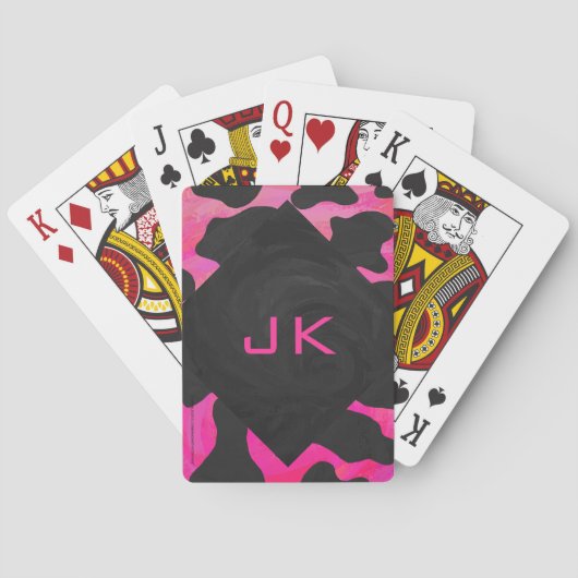Monogram Koe Hot Pink en zwarte afdrukken Pokerkaarten (Achterkant)
