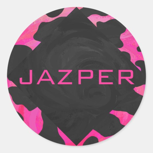 Monogram Koe Hot Pink en zwarte afdrukken Ronde Sticker (Voorkant)