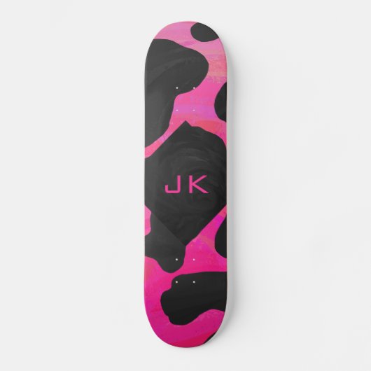 Monogram Koe Hot Pink en zwarte afdrukken Skateboard (Voorkant)