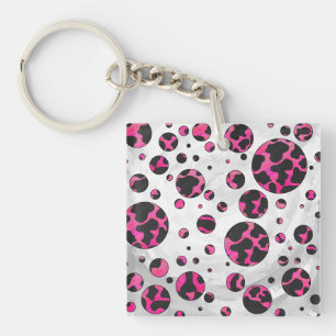 Monogram Koe Hot Pink en zwarte afdrukken Sleutelhanger