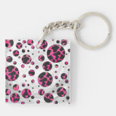 Monogram Koe Hot Pink en zwarte afdrukken Sleutelhanger (Achterkant)