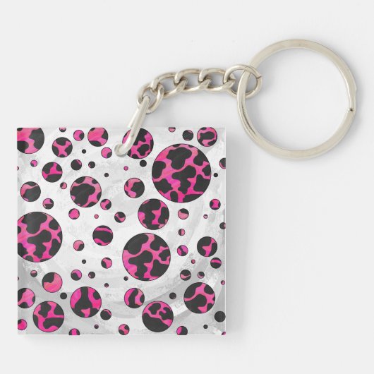 Monogram Koe Hot Pink en zwarte afdrukken Sleutelhanger (Achterkant)