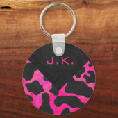 Monogram Koe Hot Pink en zwarte afdrukken Sleutelhanger (Voorkant)