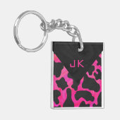 Monogram Koe Hot Pink en zwarte afdrukken Sleutelhanger (Voorkant Links)