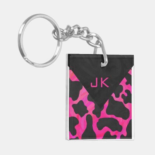 Monogram Koe Hot Pink en zwarte afdrukken Sleutelhanger (Voorkant Links)