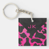 Monogram Koe Hot Pink en zwarte afdrukken Sleutelhanger (Voorkant)