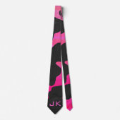 Monogram Koe Hot Pink en zwarte afdrukken Stropdas (Voorkant)