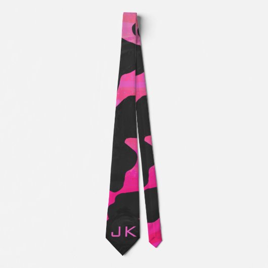 Monogram Koe Hot Pink en zwarte afdrukken Stropdas (Voorkant)