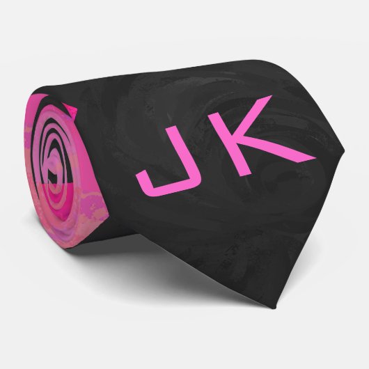 Monogram Koe Hot Pink en zwarte afdrukken Stropdas (Opgerold)