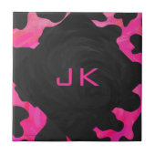 Monogram Koe Hot Pink en zwarte afdrukken Tegeltje (Voorkant)