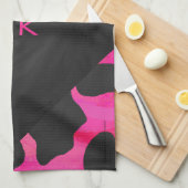 Monogram Koe Hot Pink en zwarte afdrukken Theedoek (Quarter Fold)