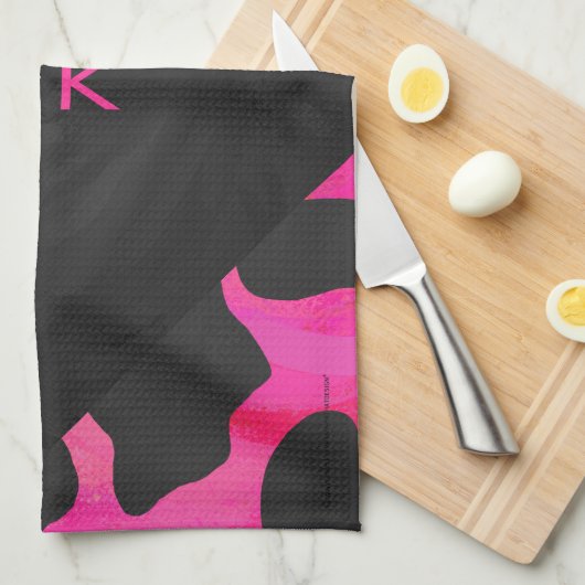 Monogram Koe Hot Pink en zwarte afdrukken Theedoek (Quarter Fold)