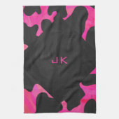Monogram Koe Hot Pink en zwarte afdrukken Theedoek (Verticaal)