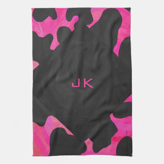 Monogram Koe Hot Pink en zwarte afdrukken Theedoek (Verticaal)