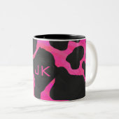 Monogram Koe Hot Pink en zwarte afdrukken Tweekleurige Koffiemok (Voorkant rechts)
