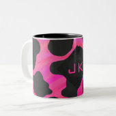 Monogram Koe Hot Pink en zwarte afdrukken Tweekleurige Koffiemok (Voorkant links)