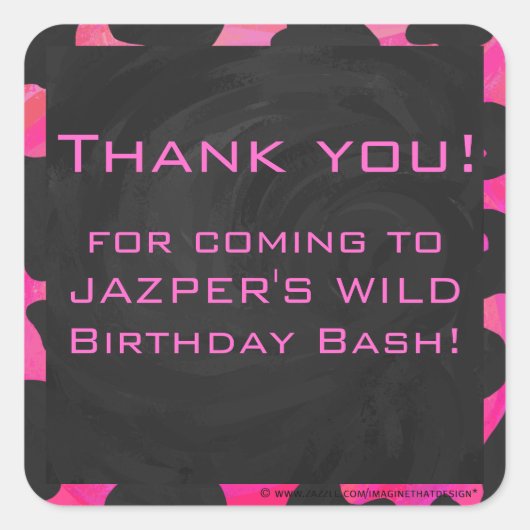 Monogram Koe Hot Pink en zwarte afdrukken Vierkante Sticker (Voorkant)