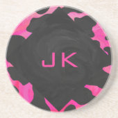 Monogram Koe Hot Pink en zwarte afdrukken Zandsteen Onderzetter (Voorkant)