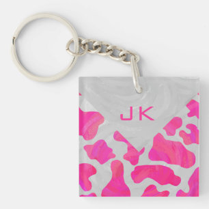 Monogram Koe Lichtroze en Witte Print Sleutelhanger