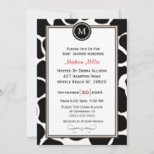 Monogram Koe Patroon en Stripes Baby shower Kaart (Voorkant)