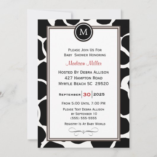 Monogram Koe Patroon en Stripes Baby shower Kaart (Voorkant)