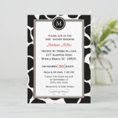 Monogram Koe Patroon en Stripes Baby shower Kaart (Staand voorkant)