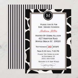 Monogram Koe Patroon en Stripes Baby shower Kaart