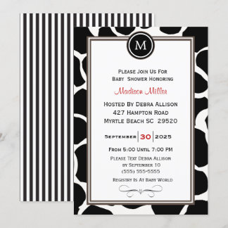 Monogram Koe Patroon en Stripes Baby shower Kaart