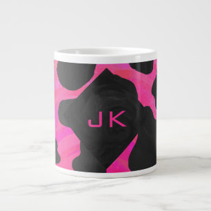 Monogram Koe Roze en Zwarte Print Grote Koffiekop