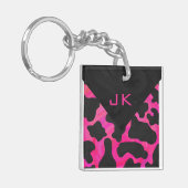 Monogram Koe Roze en Zwarte Print Sleutelhanger (Voorkant Links)