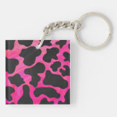 Monogram Koe Roze en Zwarte Print Sleutelhanger (Achterkant)