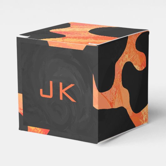 Monogram Koe Zwart en Oranje afdrukken Bedankdoosjes (Voorkant Zijde)