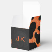 Monogram Koe Zwart en Oranje afdrukken Bedankdoosjes (Geopend)