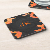 Monogram Koe Zwart en Oranje afdrukken Drankjes Onderzetter (Linkerzijde)