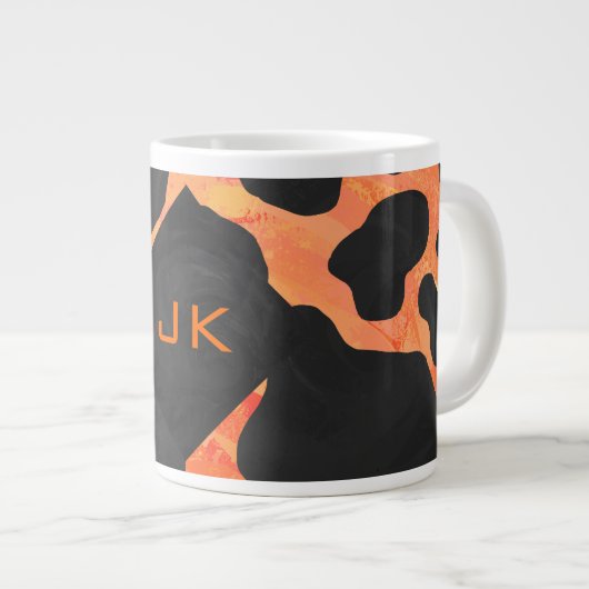 Monogram Koe Zwart en Oranje afdrukken Grote Koffiekop (Voorkant rechts)