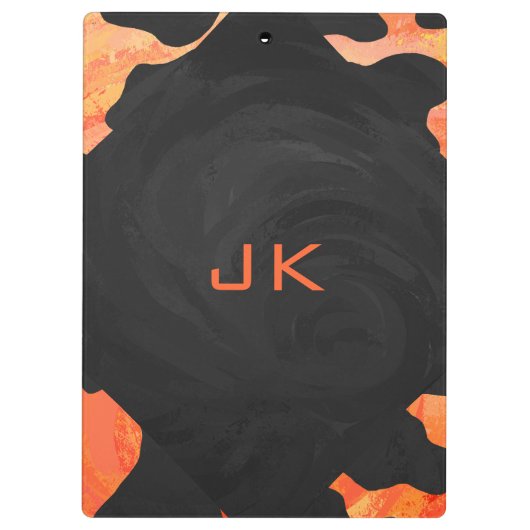 Monogram Koe Zwart en Oranje afdrukken Klembord (Achterkant)