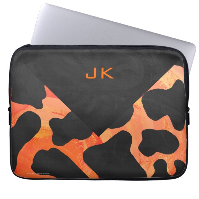 Monogram Koe Zwart en Oranje afdrukken Laptop Sleeve (Voorkant)