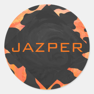 Monogram Koe Zwart en Oranje afdrukken Ronde Sticker