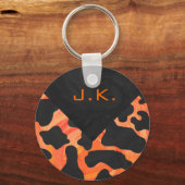 Monogram Koe Zwart en Oranje afdrukken Sleutelhanger (Voorkant)