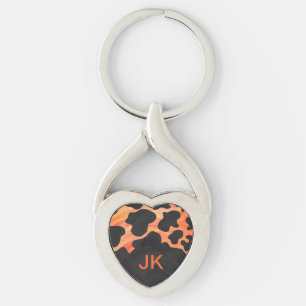 Monogram Koe Zwart en Oranje afdrukken Sleutelhanger