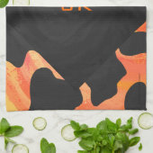 Monogram Koe Zwart en Oranje afdrukken Theedoek (Gevouwen)