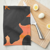 Monogram Koe Zwart en Oranje afdrukken Theedoek (Quarter Fold)