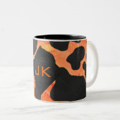 Monogram Koe Zwart en Oranje afdrukken Tweekleurige Koffiemok (Voorkant rechts)