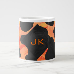 Monogram Koe Zwart en Oranje Print Grote Koffiekop