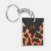 Monogram Koe Zwart en Oranje Print Sleutelhanger (Voorkant Links)
